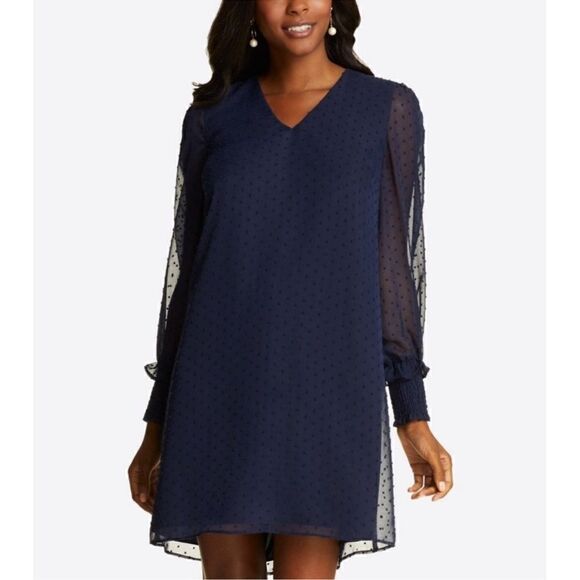 Draper James Navy Swiss Dot Sheer Elasticized‎ Sleeve Dress -- 2X - Picture 4 of 14